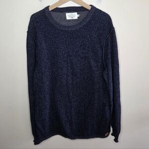 The Normal Brand Navy Beige Marled Crewneck Knit Sweater Mens Size Large Cotton